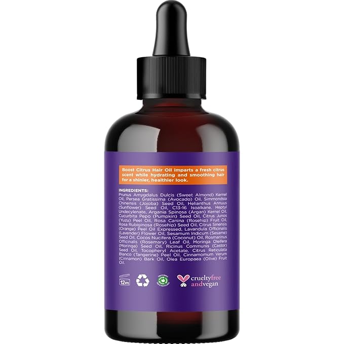 Volumizing Rosemary Hair Oil Serum - Moisturizing Scalp and Hair Oil for Men & Women Infused with Amla Black Castor Pumpkin Argan & Jojoba - Lightweight Hydrating Vegan & Color Safe (Citrus Scent)