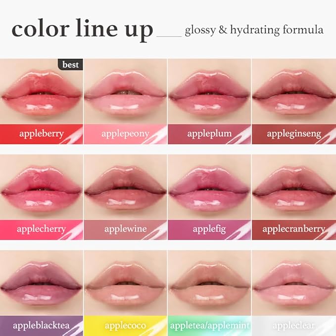 NOONI Korean Lip Oil - Applecherry | Long-Lasting, Moisturizing, Plumping, Revitalizing for Dry Lips, Waterproof, No Peel Off, Hydrating, Nourishing Crystal Clear, 0.12 FL Oz