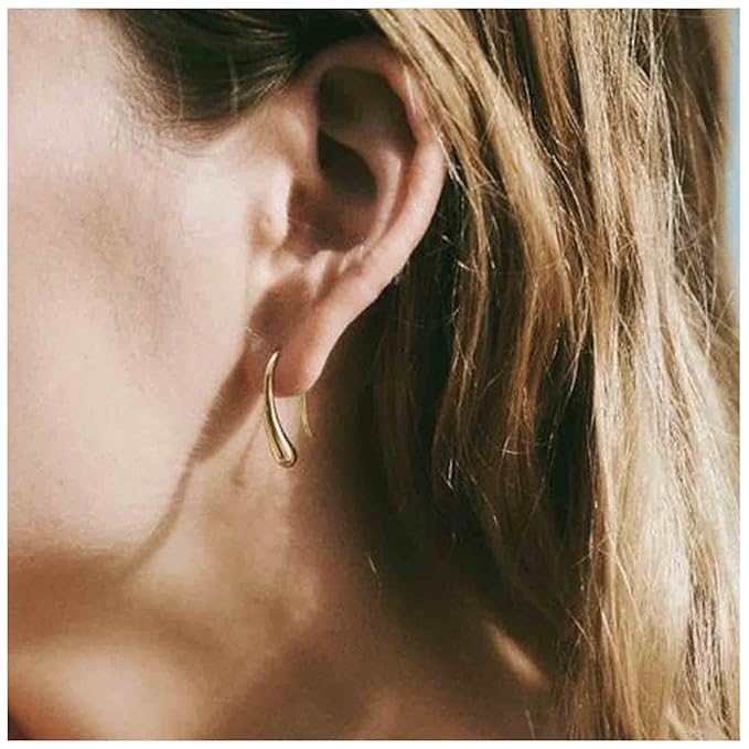 Water Tear Drop Earrings Abstract Droplet Hoop Earrings Gold Hook Threader Earrings Minimalist Drop Dangle Earrings Jewelry for Women and Girls Gifts