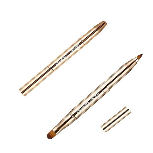 Retractable Eyebrow Eyelash Lip Brush Makeup Brush Double-Sided Soft With Cap Concealer Eyeliner For Travel Cosmetic Brushes, gold color