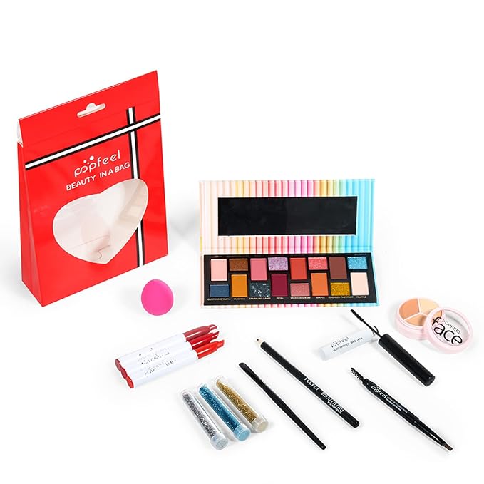 All in One Makeup Kit, Full Starter Essential Makeup Kit for Women Beginners Includes Eyeshadow Palette Lipstick Mascara Eyeliner Eyebrow Pencil Concealer Powder Puff Set