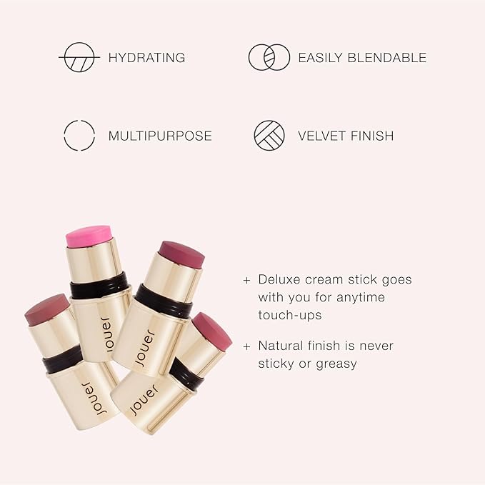 Jouer Blush & Bloom Cheek + Lipstick, Be Loud - Hydrating Cream Blush Stick for Cheek and Lip Tint - Moisturizing Rose Hip and Squalane Oil Formula
