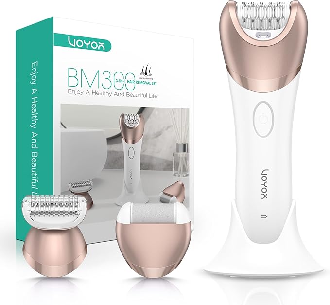 VOYOR Epilator for Women, 3 in 1 Epilator Hair Removal for Women, Epilators Hair Remover for Leg Arm with 30 Tweezers, Rechargeable & Cordless Electric Lady Shaver & Trimmer BM300 (Champagne Gold)