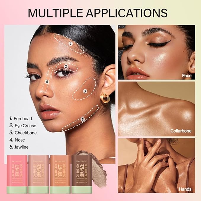 Multi-Use Makeup Bronzer Stick for Effortless Glow - Hydrating Solid Moisturizer with Natural Bronze Tint for Eyes, Lips & Cheeks (#2 Soft Glow)