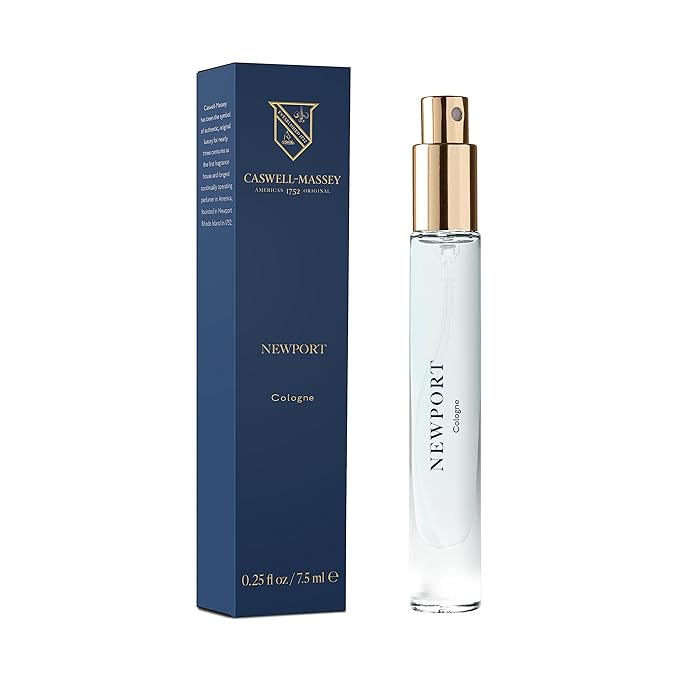 Caswell-Massey Newport Cologne Spray, Seaside Cologne with Mandarin, Balsam & Cedarwood, Fragrance for Men, Made in USA, 0.25 Oz