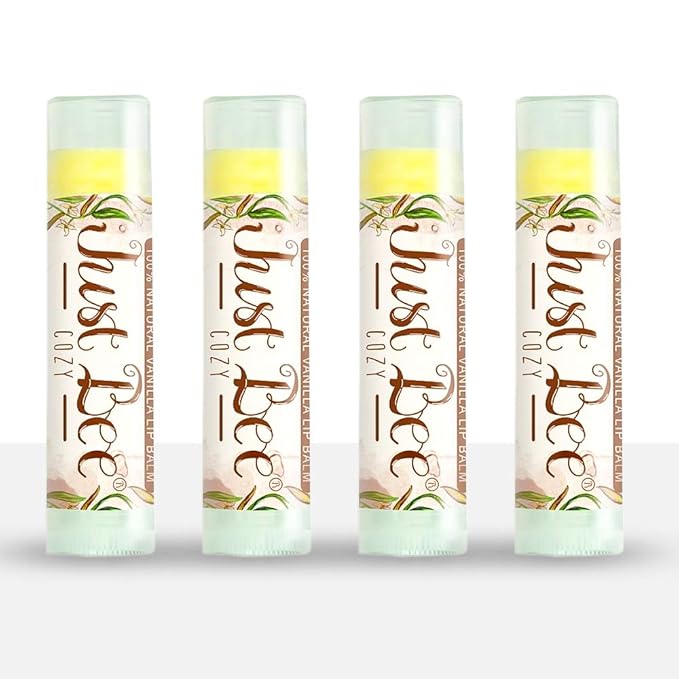 100% Natural Beeswax Lip Balm with Organic Oils (Cozy Vanilla, 4 pack)