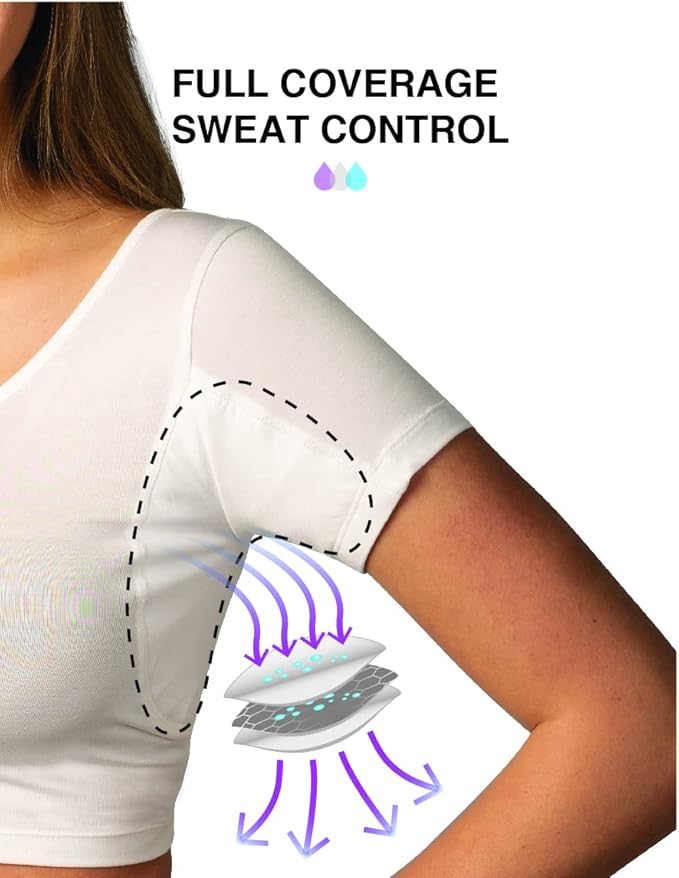 Women’s Undershirts - Sweatproof Shirts Women with Underarm Sweat Pads - White…