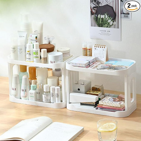 2PCS Kitchen Spice Rack or Bathroom Countertop Organizer, 2-Tier Desk Organizers，Mail Holder for Office Desk Organization, Gift for Teachers, Classmates, and Friends,White