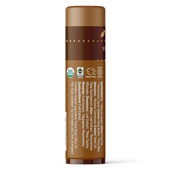 Badger Cocoa Butter Lip Balm, Creamy Cocoa, Certified Organic Lip Balm, Fair Trade, Lip Butter, Lip Balm Cocoa Butter, Care Lip Balm, 0.25 oz (4 Pack)