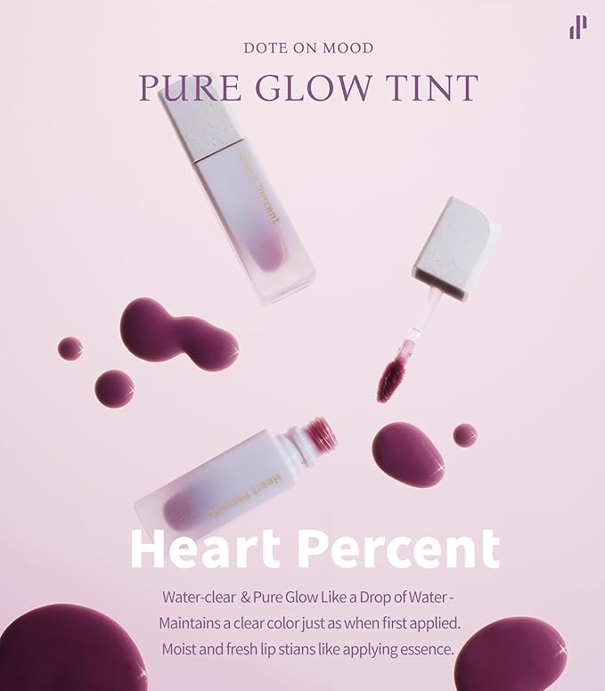 Heart Percent Dote On Mood Pure Glow Tint, Watery & Lightweight Moisturizing Lip Stain Long Lasting Liquid Lipstick 6.8g, #12. Caramel Beige