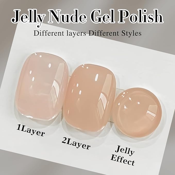 Double Rhythm 0.5Oz Translucent Gel Polish Sheer Neutral Natural Light Milky Same Color Same Bottle 15ML Jelly Art DIY at Home (Neutral Nude Pink-A1368)