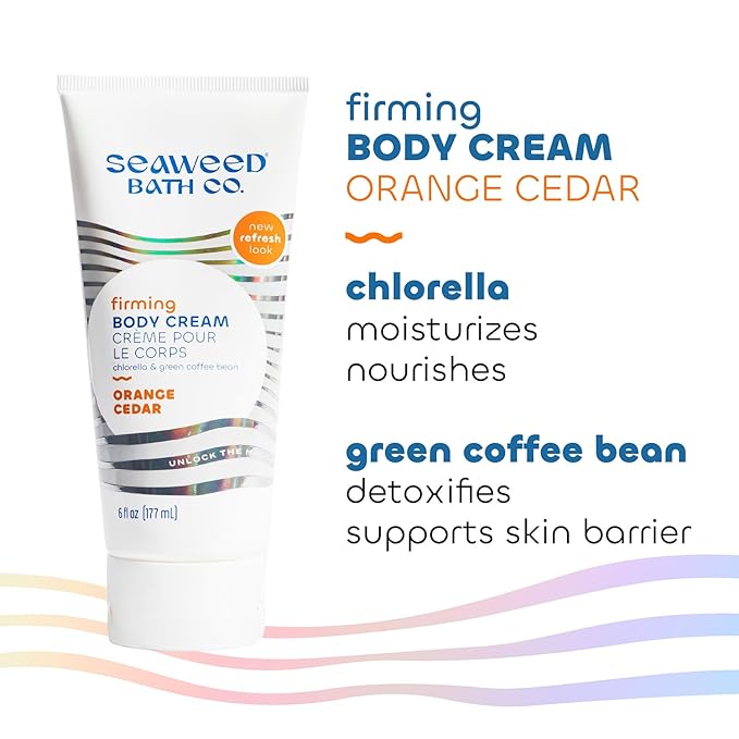 Seaweed Bath Co. Firming Body Cream, Orange Cedar Scent, 6 Ounce, Skin Toning Hand & Body Lotion Moisturizer for Dry Skin, with Sustainably Harvested Seaweed, Chlorella, Green Coffee Bean