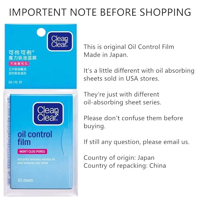 Oil Control Film, Oil Blotting Paper the Same Series with Clean & Clear Oil Absorbing Facial Sheets, 60 sheets Makeup Friendly High-performance Handy Face Blotting Paper for Oily Skin