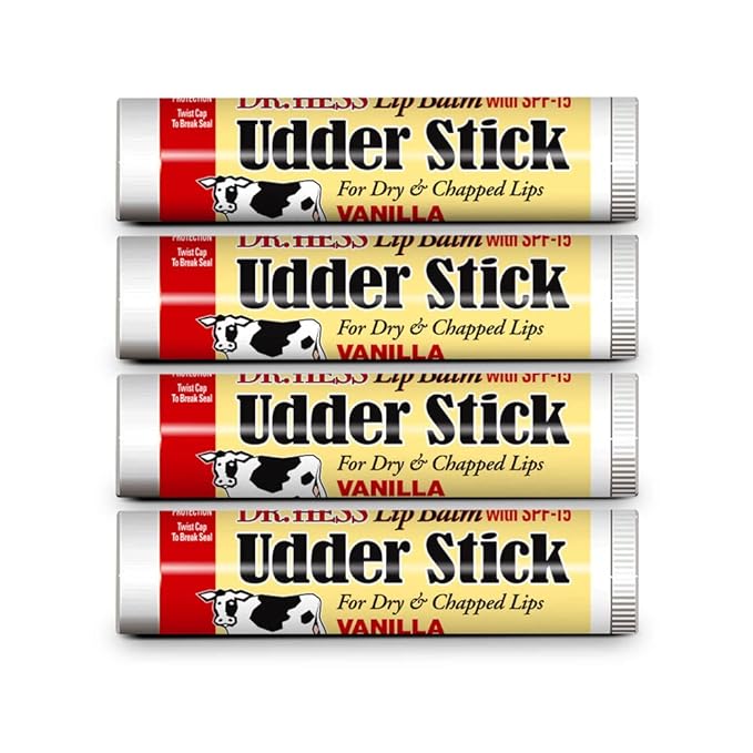 Original Udder Stick SPF Lip Balm, Soothing Moisturizer Sun Screen Balm for Dry Lips with Jojoba, Beeswax & Shea Butter, Total Lip Care, Hydration & Repair, Vanilla Flavor, 4 Pack