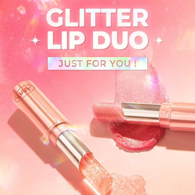 AMTS Tinted Lip Balm Duo - Aurora Lights & Crystal Lights | Hydrating Glitter Lipstick | Pearl Shimmering Daily Lip Makeup for dry, cracked, chapped lips | korean beauty Moisture Lip Tint