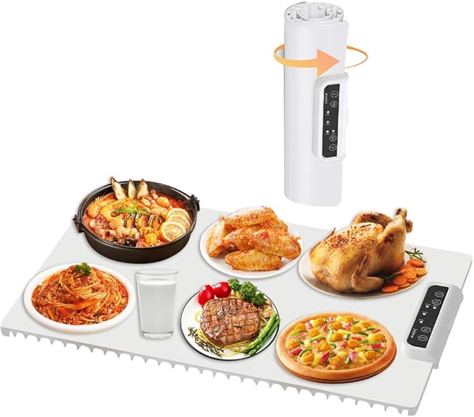 Food Warmer Mat, Electric Warming Tray, Portable Food Warming Mat with Adjustable Temperature and Timer, Roll Up Heating Mat for Food,Full Surface Heating,Fast Heating for Daily Use, Gatherings,Party