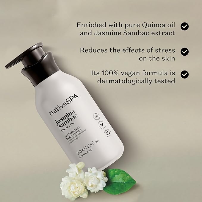 Nativa SPA by O Boticario Jasmin Sambac Anti-Stress Body Lotion, Fragranced Moisturizer Enriched with Purified Quinoa Drops to Boost Hydration, 13.5 Ounce (400ml)