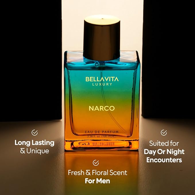 BELLAVITA Luxury NARCO Unisex Perfume for Women and Men | Notes of Bergamot, Jasmine and White Musk | Long-Lasting Luxury Perfume Oils | French Parfum for Women & Men, 100 ML