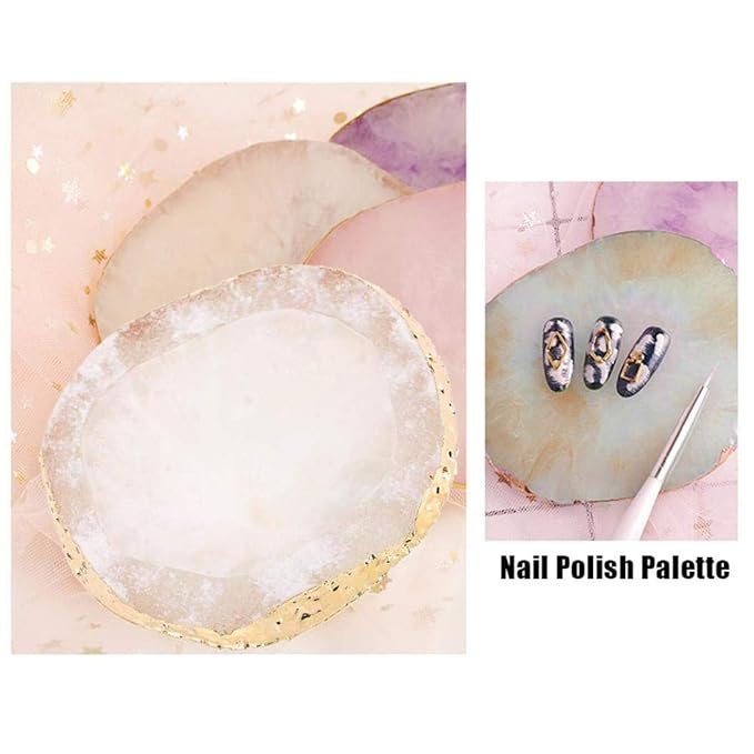 MISUD Resin Nail Art Palette, Nail Polish Drawing Color Dish Golden Edge Resin Stone Paint Drawing Color Dish Manicure Nail DIY Tool (White)
