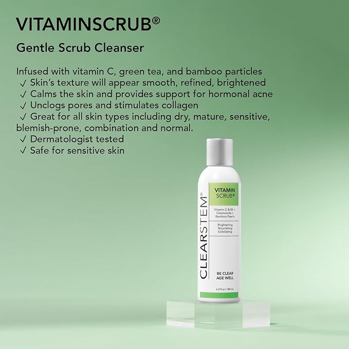CLEARSTEM VITAMINSCRUB Antioxidant Infused Exfoliating Face & Body Scrub with Vitamin C, 7 Ounce