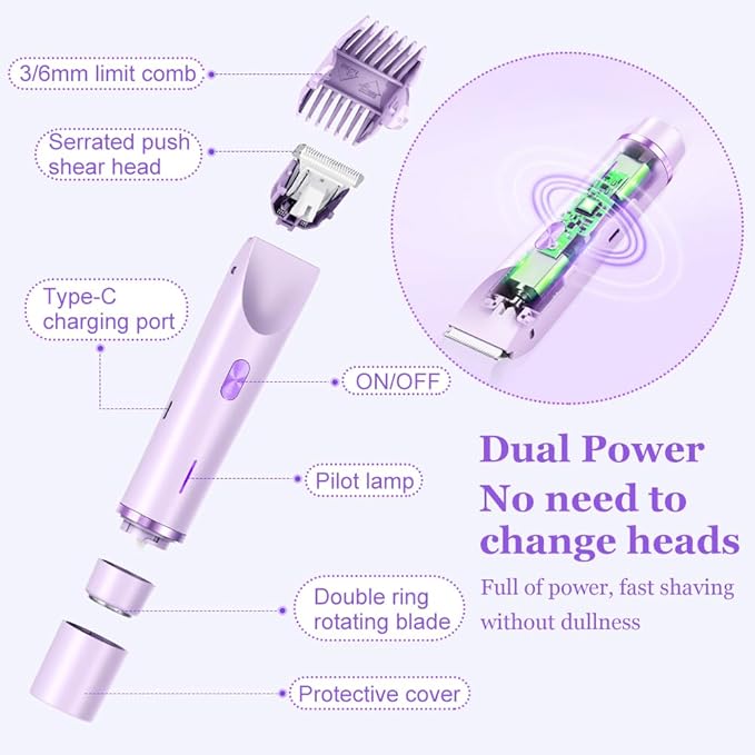 Women's Electric Dual Headed Shaver, 2 in 1 Bikini Trimmer, USB Rechargeable Electric Razors Body Hair Trimmer