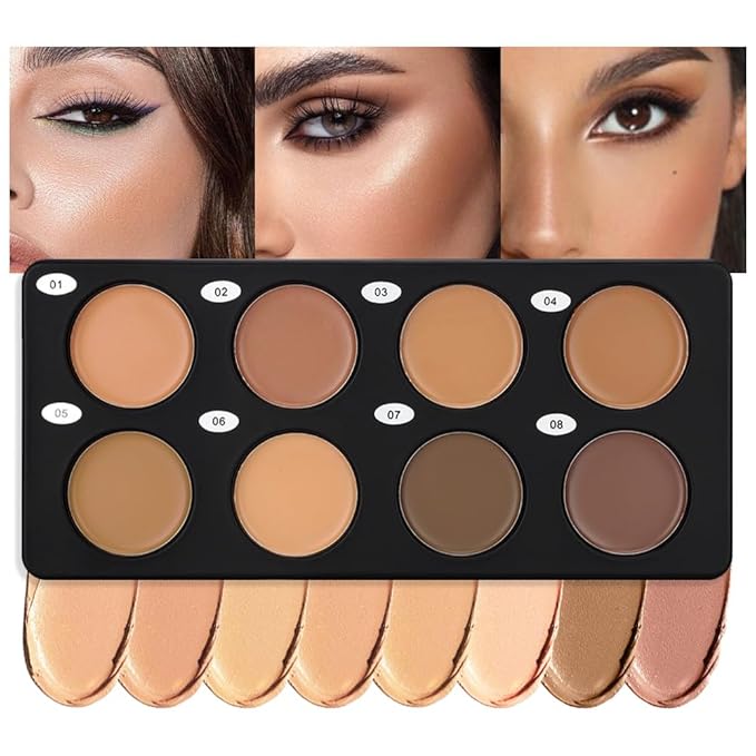 Professional Light to Medium to Dark Color Correcting Cream Contour Concealer Highlight Palette, Full Coverage Makeup Palet for Correct Dark Circles, Red Mark, Scar, etc,Waterproof-8A