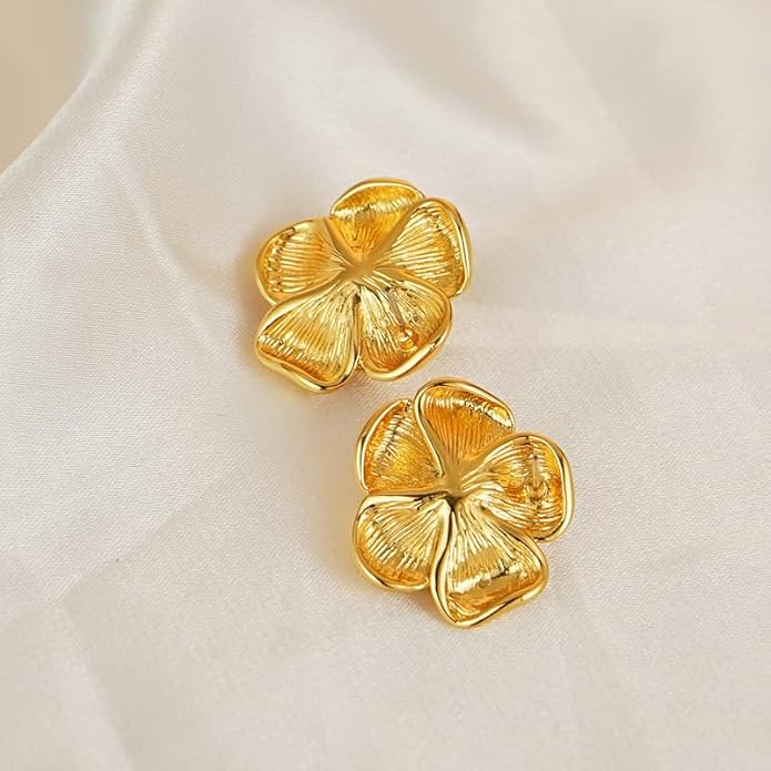 CLASSYZINT Gold/White/Red/Black Flower Stud Earrings For Women