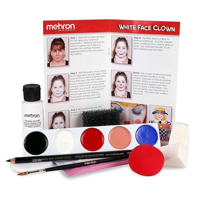 Mehron Makeup Premium Character Kits| Makeup Kits for Halloween & Cosplay| Made in the USA | Complete Makeup Kit | Includes all Makeup, Tools, & Instructions on How to Create the Look | (Clown)