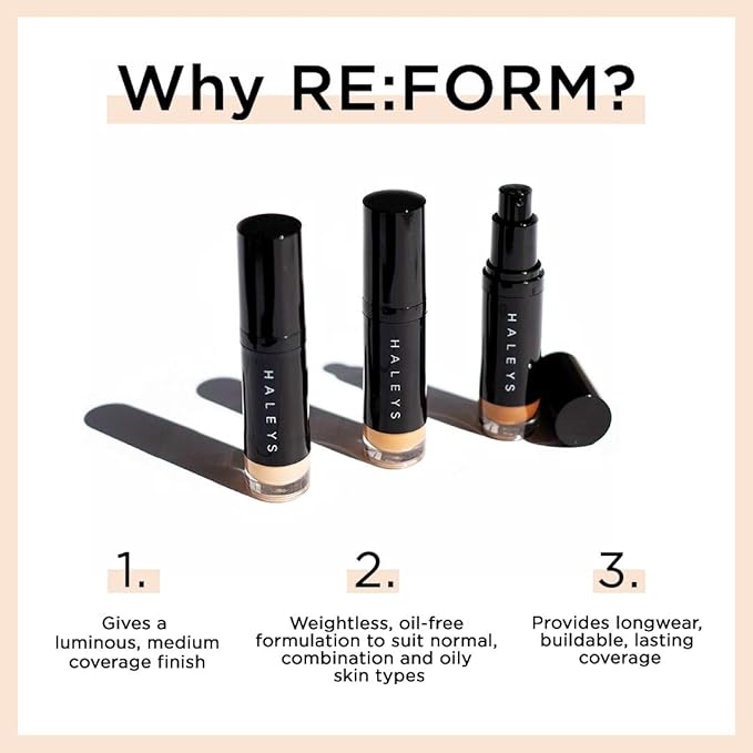 HALEYS RE:FORM Liquid Lux Foundation (8.50) Vegan, Cruelty-Free Foundation Makeup - Even Skin Tone and Cover Blemishes & Imperfections with a Luminous Finish for Long-Lasting Wear