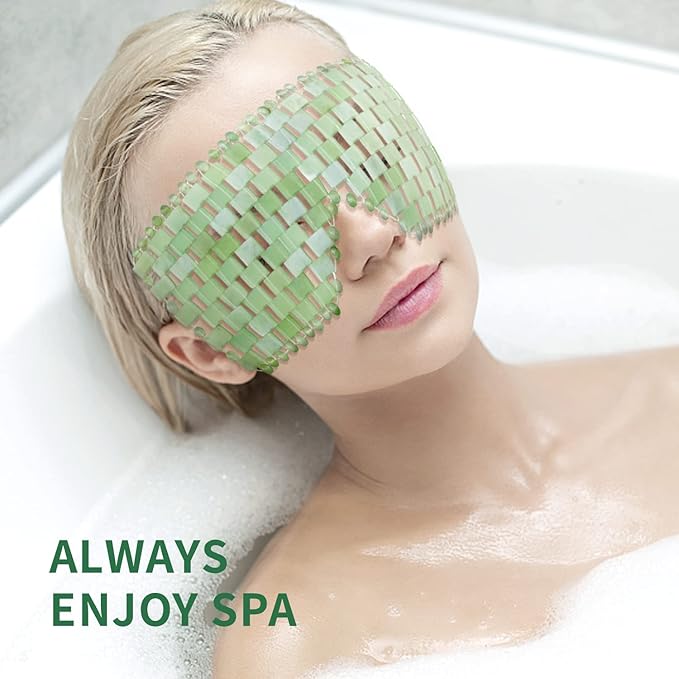 Jade Eye Mask 100% Natural Real Jade Stone Reusable Eye Mask for Hot & Cold Anti Aging，Headache and Migraine Relief Jade Mask for Women Men