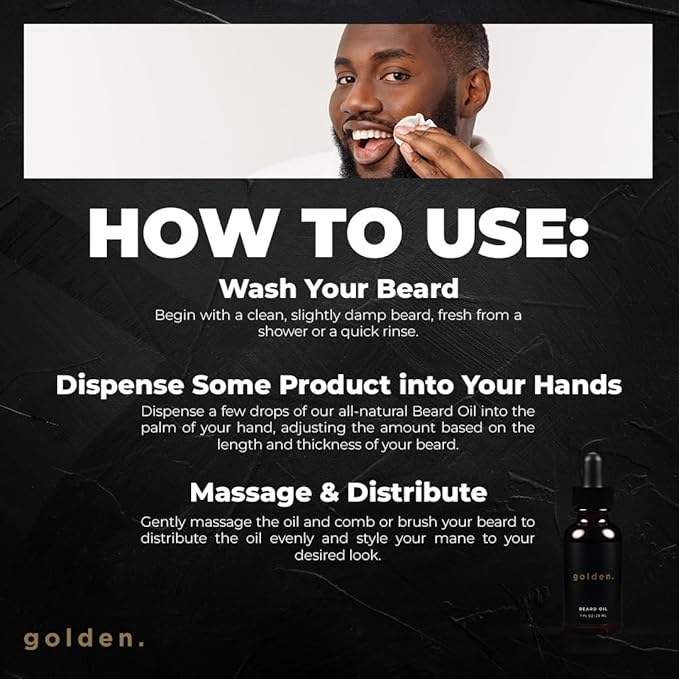Golden Grooming Co. Beard Oil for Men - Nourishing & Organic Beard Moisturizer - Organic Oil for Beard Growth - All-Natural Formula with Vitamin E - Smooth and Soft Beard - 1 fl oz