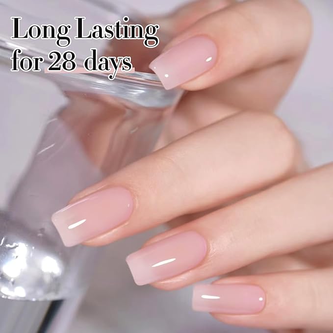Double Rhythm Gel Polish Translucent Sheer Neutral Natural Light Milky Same Color Same Bottle 15ML Jelly Polish Art DIY at Home (Baby Pink-A1376)