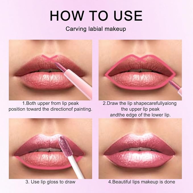 evpct Warm Pink Metallic Glitter Lip Liner and Lipstick Combo Lip Gloss Stain Set Makeup for Women Long Lasting Waterproof 24, Baby Pink Metallic Shimmer Frosted Iridescent Glossy Liquid Lipstick 12