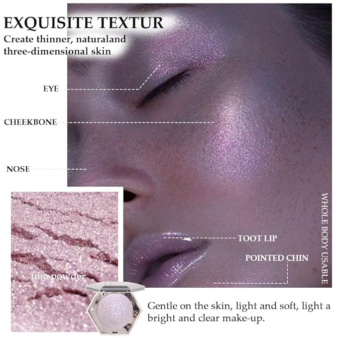 Purple Pink Shimmer Highlighter Highlight Makeup Contour Powder Palette， Face Illuminator Highlighter, Blush and Makeup Highlighter Bronzer Palette Highlighter+Makeup iluminadores Illuminator Make Up (Pink)