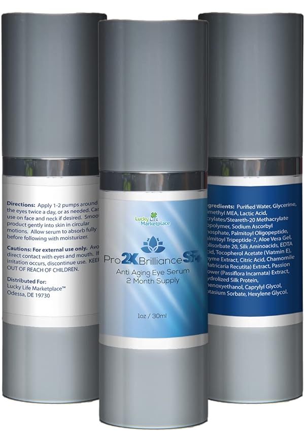 Pro 2x Brilliance SF + Serum - Anti Aging Eye Serum - 2 Month Supply - Rapidly Reduce Appearance of Dark Circles & Puffiness - Exfoliating Vitamin C Serum to Rejuvenate Skin - Aid Skin Cell Renewal
