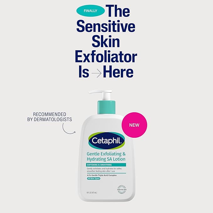 Cetaphil Gentle Exfoliating SA Lotion, Lightweight Moisturizer for All Skin Types, 8 Oz Pump Bottle, Salicylic Acid, Mandelic Acid & Gluconolactone, Gently Exfoliates, Dermatologist Recommended Brand