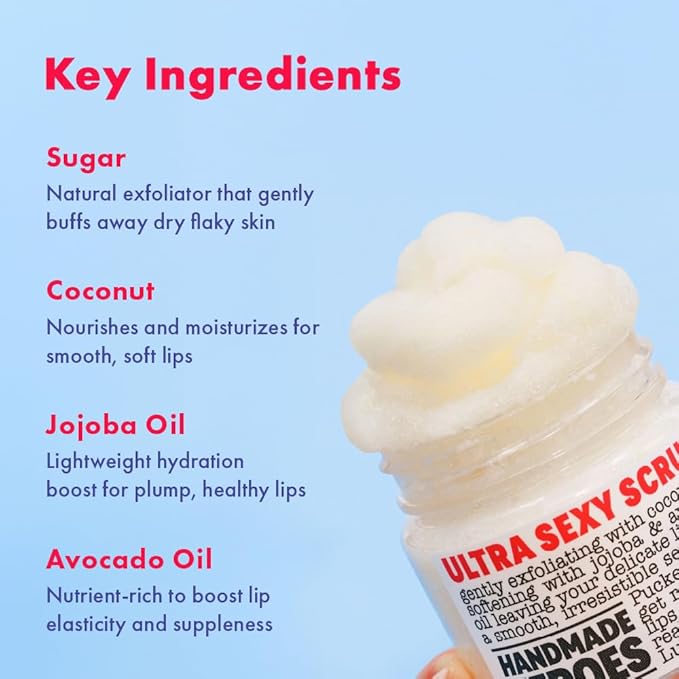 Handmade Heroes 100% Natural Coconut Lip Exfoliator & Lip Mask Gift Set - Gentle Exfoliant Sugar Lip Polish & Moisturizer for Chapped & Dry Lips