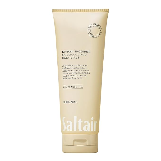 Saltair KP Body Scrub. 5% Glycolic Acid Treatment with Volcanic Sand and Plant Moisturizers. Fragrance-Free Physical Chemical Exfoliator. Exfoliating Body Scrubber for Rough Bumpy Skin, 10oz.