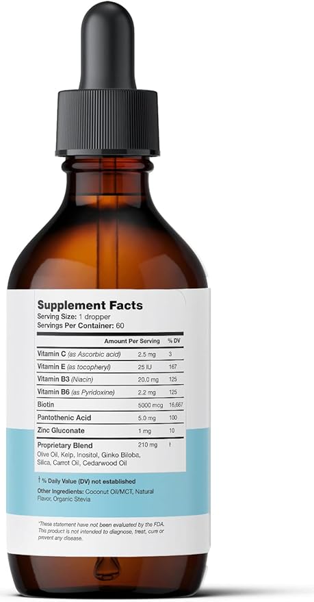 Liquid Biotin with Hair Vitamins - Vitamin C, E, B6 & Organic Coconut Oil - Liquid Biotin for Hair, Skin, Nails and Immunity Support