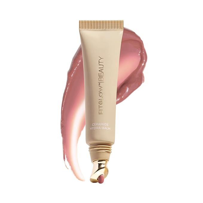 Fitglow Beauty Ceramide Hydra-Balm Lip Gloss | Hydrating Lip Serum with Peptides & Glutathione | Plumping & Anti-Aging Lip Skincare | Dry & Chapped Lip Repair | Vegan & Cruelty-Free | 12g - Rosewood