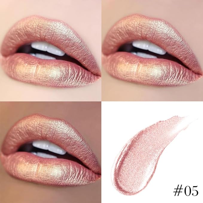 evpct Champagne Gold Metallic Glitter Lip Liner and Lipstick Combo Lip Gloss Stain Set Makeup for Women Long Lasting Waterproof 24, Blonde Frosted Metallic Shimmer Glossy iridescent Liquid Lipstick 05