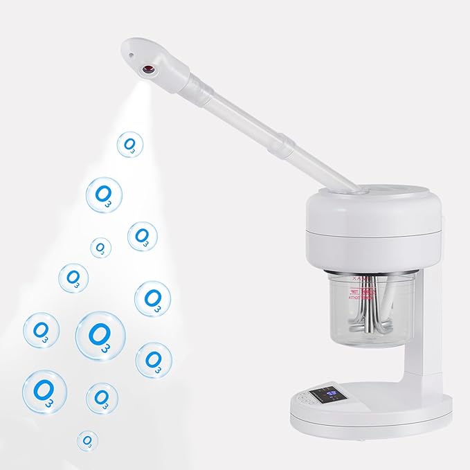 Ozone Facial Steamer, Portable Nano Ionic Face Steamer with LCD Screen, Extendable 360° Rotating Arm, Rotatable Nozzle, Hot Mist Function for Personal Care at Home or Salon
