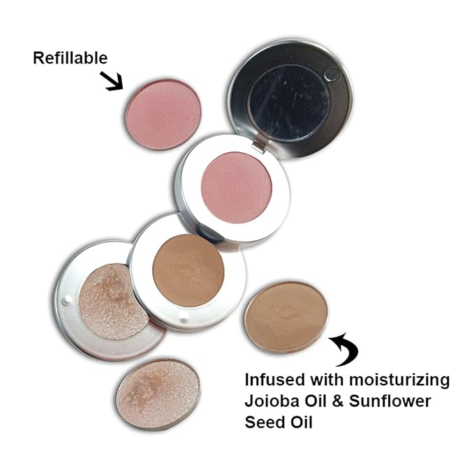 Blush Contour and Highlighter Palette, 3 in 1 Face Contouring, Pink Blusher for Cheeks and Natural Glitter Highlighter Powder Makeup Palet with Brush and small Mirror, Compact Stackable