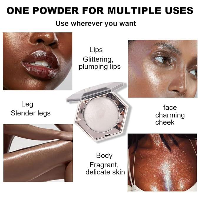Pearl White Shimmer Glitter Highlighter Highlight Makeup Contour Powder,Silver Face Highlighter, Highlighter+Makeup iluminadores Illuminator Make Up (Shiny Silver)