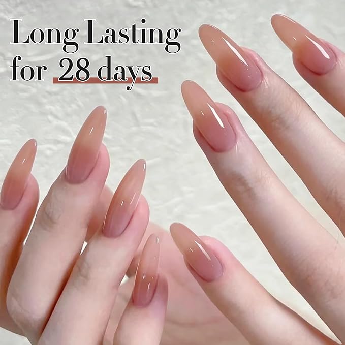Double Rhythm Translucent Gel Polish Sheer Neutral Natural Light Milky Same Color Same Bottle 15ML Jelly Nail Polish Nail Art DIY at Home (Deep Nude-A1412)