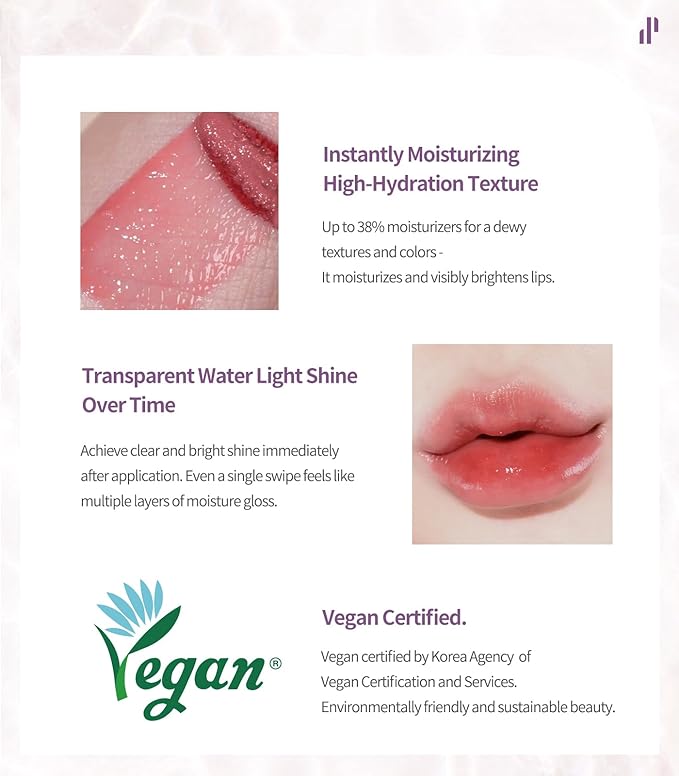 Heart Percent Dote On Mood Pure Glow Tint, Watery & Lightweight Moisturizing Lip Stain Long Lasting Liquid Lipstick 6.8g, 16.Geek & Mauve