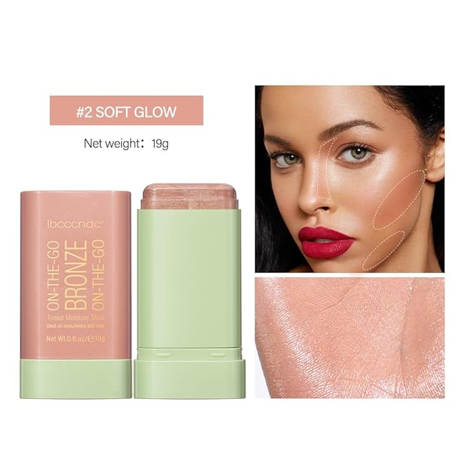 Multi-Use Makeup Bronzer Stick for Effortless Glow - Hydrating Solid Moisturizer with Natural Bronze Tint for Eyes, Lips & Cheeks (#2 Soft Glow)