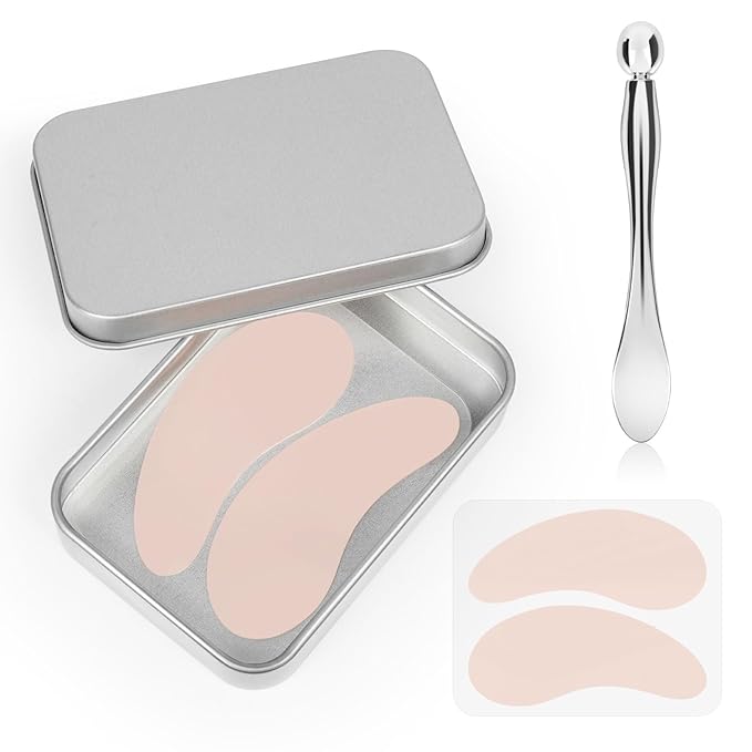Reusable Silicone Eye Patches Mask Reduce Dark Circles Puffiness or Tired Eyes, 2 Refills Reusable Under Eye Patches for Adults Skincare Eye Treatment with Metal Eye Cream Applicator