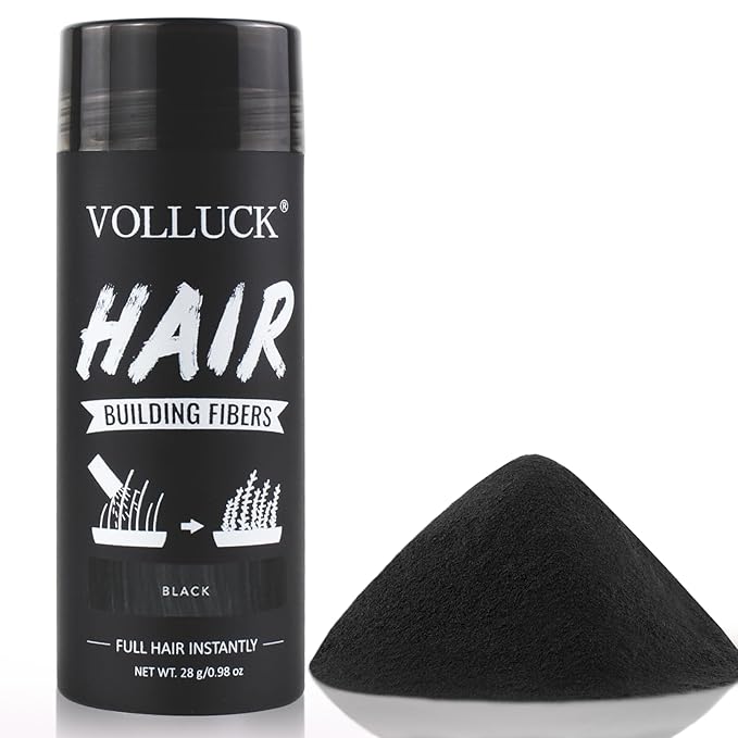 VOLLUCK Hair Fibers for Thinning Hair, Instant Coverage Hair Building Fibers for Women and men, Natural Hair Powder for Conceal Hair Loss 28 g (Black)