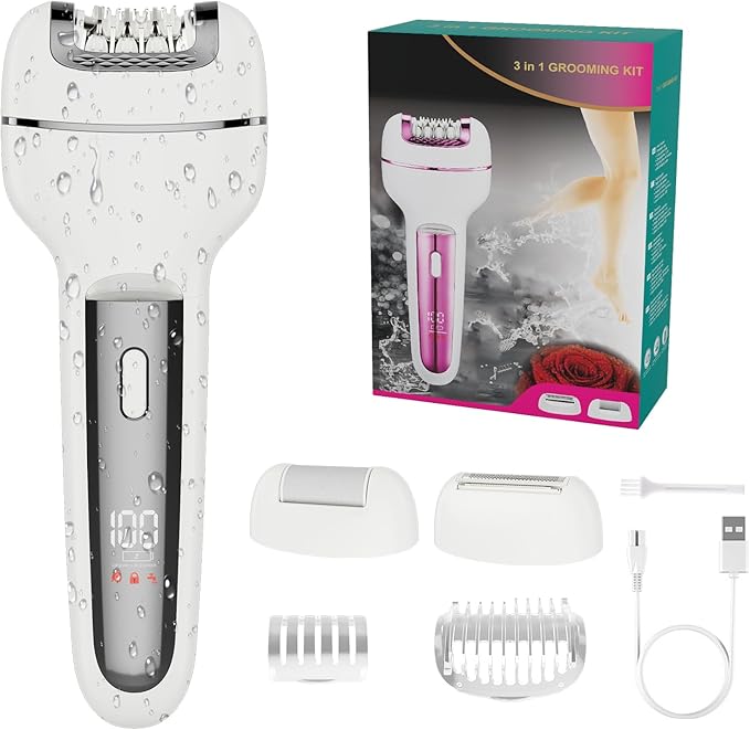 Epilator for Women 3-in-1 Epilator, Body Hair Removal Device,Wet/Dry, Waterproof, Cordless Rechargeable Electric Trimmer & Shaver & Callus Remover for Women & Men 606 Gray